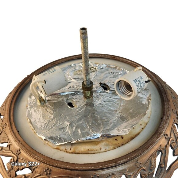 Vintage Ceiling Light Fixture Frosted Glass & Brass Dome With Floral Design 13 i - Picture 10 of 14